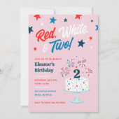 Rood wit en twee tweede verjaardagsfeest kaart (Voorkant)
