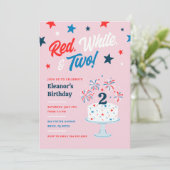 Rood wit en twee tweede verjaardagsfeest kaart (Staand voorkant)