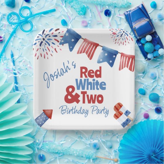 Rood Wit en Twee Verjaardagsfeestje Papieren Bordje (Feest)