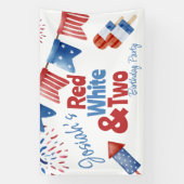 Rood Wit en Twee Verjaardagsfeestje Spandoek (Verticaal)