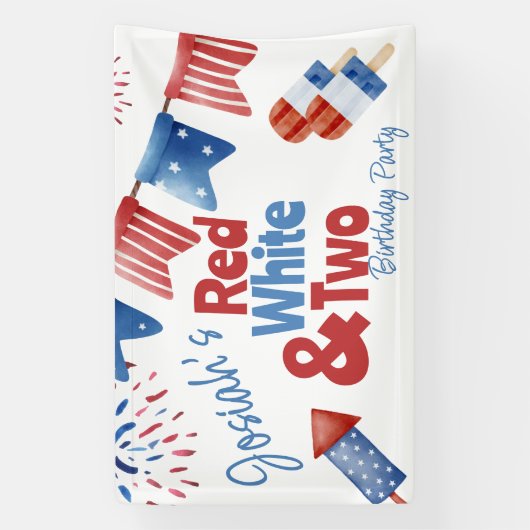 Rood Wit en Twee Verjaardagsfeestje Spandoek (Verticaal)