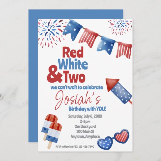 Rood wit en twee verjaardagsfeestjes kaart (Voorkant / Achterkant)