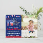 Rood wit en TWO Firecracker Birthday Kaart (Staand voorkant)