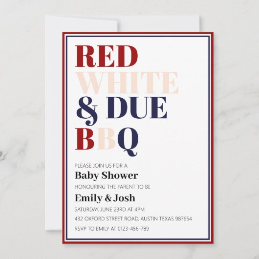Rood Wit en Verschuldigd 4 Juli Baby shower Kaart (Voorkant)