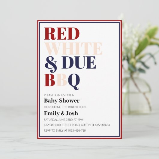 Rood Wit en Verschuldigd 4 Juli Baby shower Kaart (Staand voorkant)