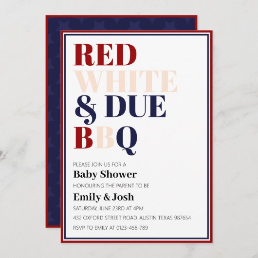 Rood Wit en Verschuldigd 4 Juli Baby shower Kaart (Voorkant / Achterkant)