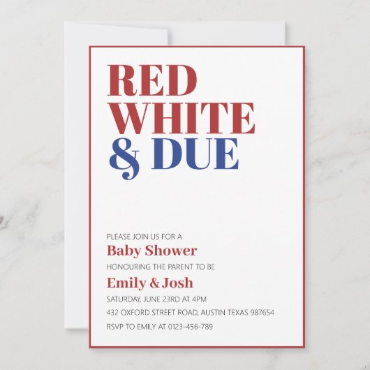 Rood Wit en Verschuldigd 4 Juli Baby shower Kaart (Voorkant)