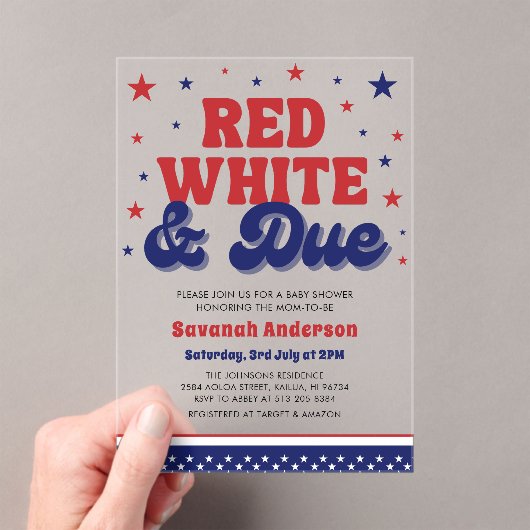 Rood, Wit en Verschuldigd 4 juli Patriottisch Baby Acryl Uitnodigingen (Insitu (Draagbaar))
