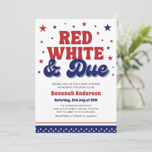 Rood, Wit en Verschuldigd 4 juli Patriottisch Baby Kaart (Staand voorkant)