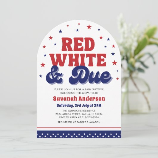 Rood, Wit en Verschuldigd 4 juli Patriottisch Baby Kaart (Staand voorkant)