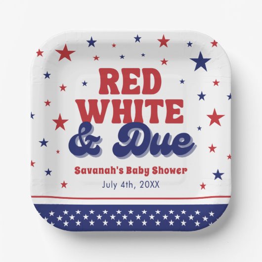 Rood, Wit en Verschuldigd 4 juli Patriottisch Baby Papieren Bordje (Voorkant)