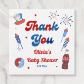 Rood, Wit en Verschuldigd Baby Shower Bedankt Bedankjes Labels (Voorkant)