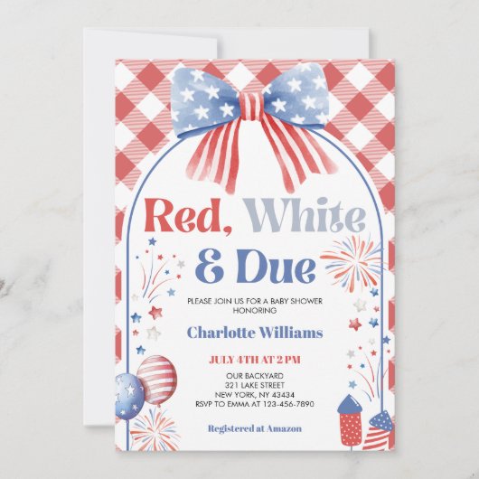 Rood Wit en Verschuldigd Baby Shower Uitnodiging (Voorkant)