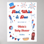 Rood Wit en Verschuldigd Baby Shower Welkom Poster (Voorkant)