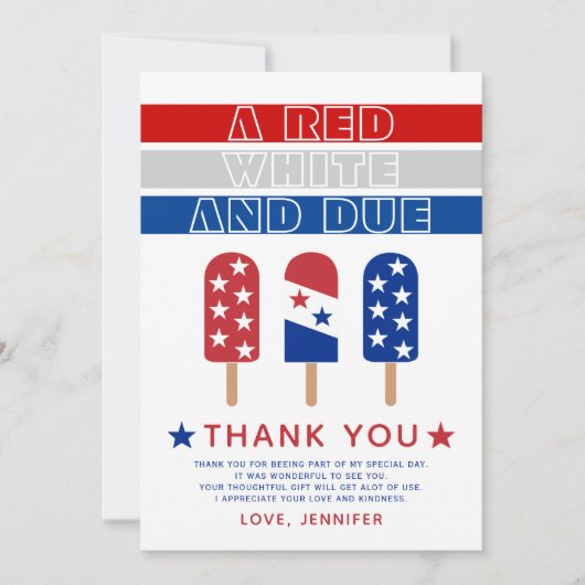 Rood Wit en Verschuldigd Vierde van Juli baby show Bedankkaart (Voorkant)