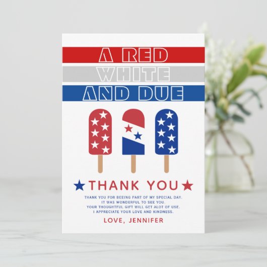 Rood Wit en Verschuldigd Vierde van Juli baby show Bedankkaart (Staand voorkant)