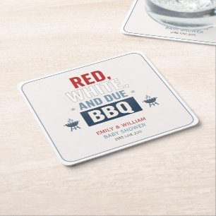 Rood Wit en Verwacht BBQ Baby Shower Kartonnen Onderzetters