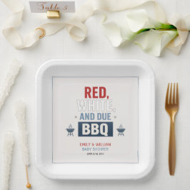 Rood Wit en Verwacht BBQ Baby Shower  Papieren Bordje