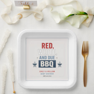 Rood Wit en Verwacht BBQ Baby Shower Papieren Bordje