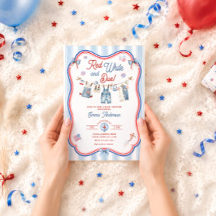 Rood Wit en Verwacht Jongens Baby Shower Kaart