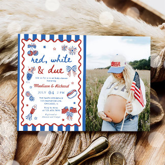 Rood Wit en Verwacht op 4 juli Baby Shower Kaart