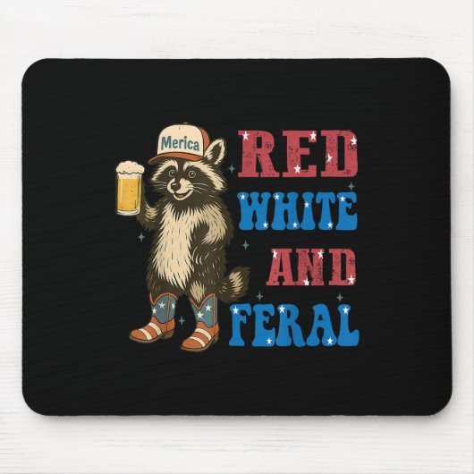 Rood Wit En Verwilderde Grappige Wasbeer Bier 4 Ju Muismat (Voorkant)