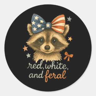 Rood Wit En Verwilderde Wasbeer Grappig Patriottis Ronde Sticker