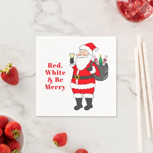 Rood wit en wees vrolijk kerstwijn servet (Insitu)