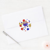 Rood, Wit en Wie wiebelt! Ronde Sticker (Envelop)