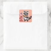 Rood wit en wild en gratis wasbeer vierkante sticker (Tas)