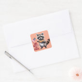 Rood wit en wild en gratis wasbeer vierkante sticker (Envelop)