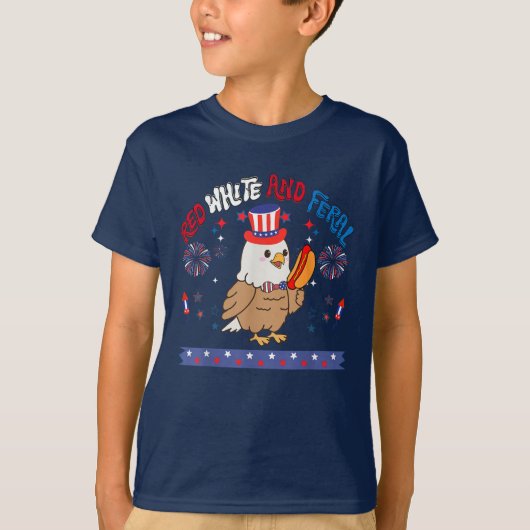Rood wit en wild grappige adelaar 4 juli t-shirt (Voorkant)