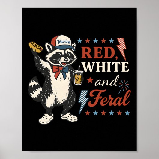 Rood Wit En Wild Grappige Wasbeer 4 Juli Patriotti Poster (Voorkant)