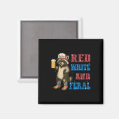 Rood Wit En Wild Grappige Wasbeer Bier 4e Juli Magneet (Voorkant / Achterkant)