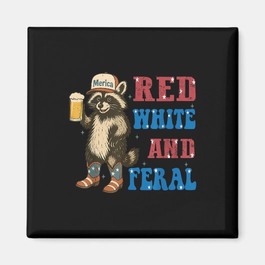 Rood Wit En Wild Grappige Wasbeer Bier 4e Juli Magneet (Voorkant)
