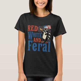 Rood Wit En Wild Komische Wasbeer Amerika Vierde T-shirt