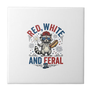 Rood Wit en Wild Patriotisch Wasbeer Shirt_1 Tegeltje