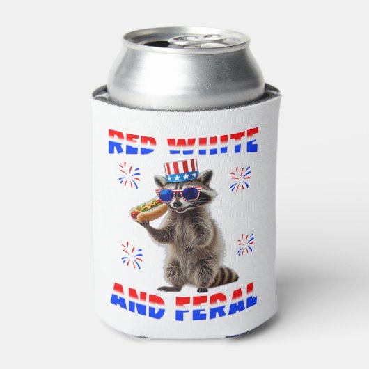 Rood Wit En Wild Patriottisch Wasbeer 4de Blikjeskoeler (Blikje Voorkant)