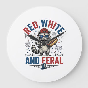 Rood Wit en Wild Patriottisch Wasbeer Shirt_1 Grote Klok