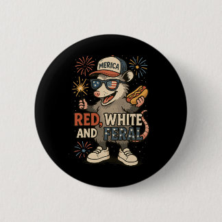 Rood Wit En Wild Vuurwerk Opossum 4 juli  Ronde Button 5,7 Cm
