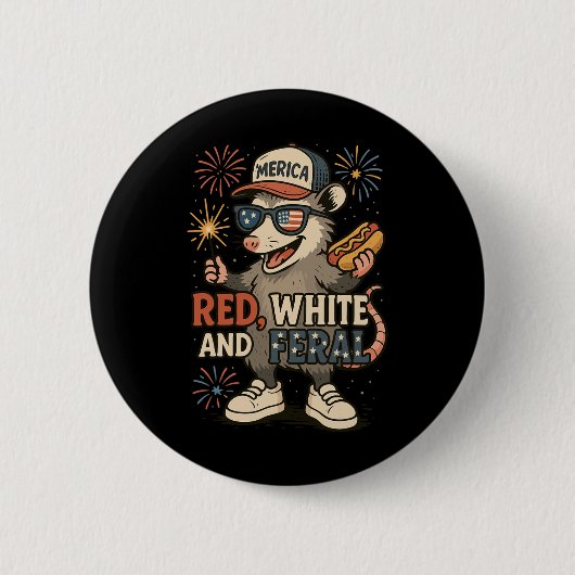Rood Wit En Wild Vuurwerk Opossum 4 juli Ronde Button 5,7 Cm (Voorkant)
