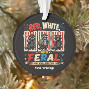 Rood Wit en Wilde Patriotische Wasbeer Partij Kuns Ornament