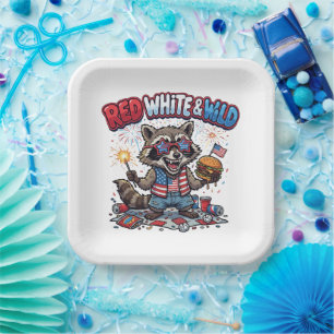 Rood Wit en Wilde Wasbeer 4 juli Papieren Bordje