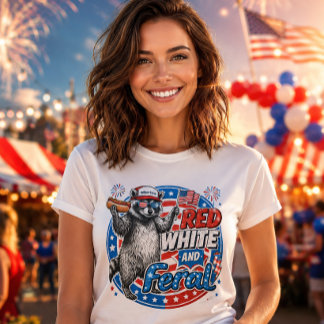 Rood Wit en Wilde Wasbeer 4 juli Patriottisch T-shirt