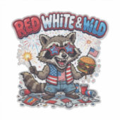 Rood Wit en Wilde Wasbeer 4 juli Sticker (Voorkant)