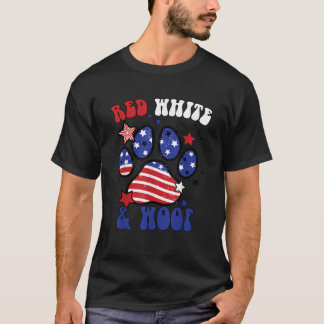Rood Wit En Woof Amerikaanse Vlag Hond Kat Moeder T-shirt
