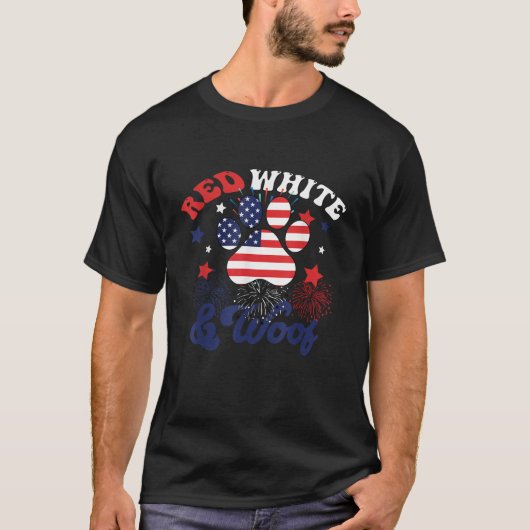 Rood Wit En Woof Patriottisch Hondenliefhebber USA T-shirt (Voorkant)
