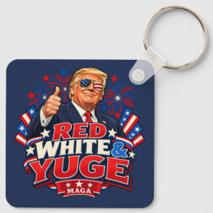 Rood Wit en Yuge Tweezijdig Aluminium Sleutelhanger