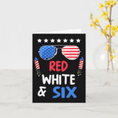 Rood wit en zes 6e verjaardag 4 juli Indepen Kaart (Gele Bloem)
