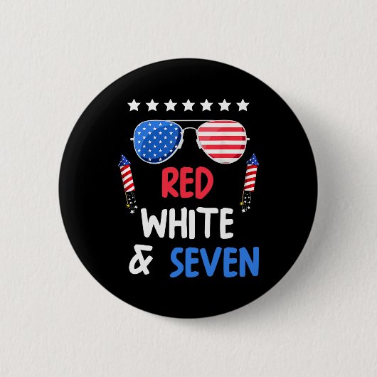Rood wit en zeven 7e verjaardag 4 juli INDEP Ronde Button 5,7 Cm (Voorkant)